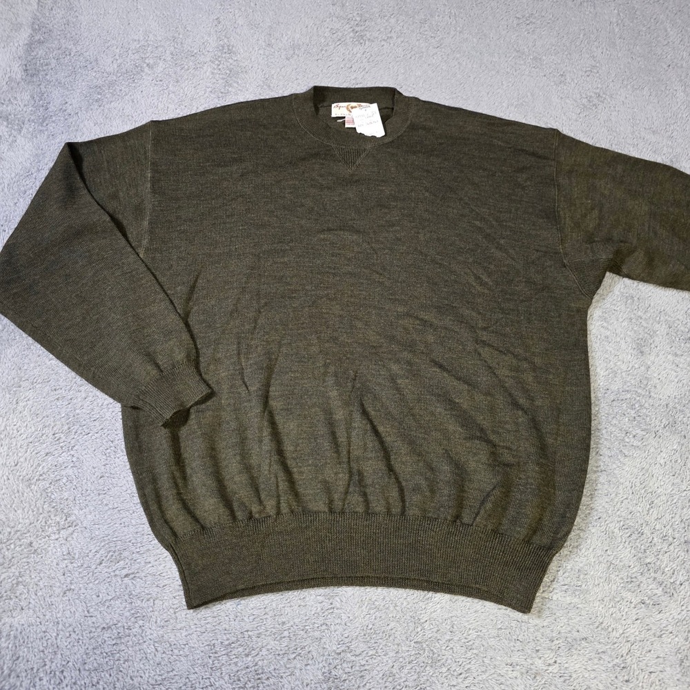 Byron Nelson Mens L Sweater Olive Green‎ 100% Wool Eleven Straight Crewneck Knit